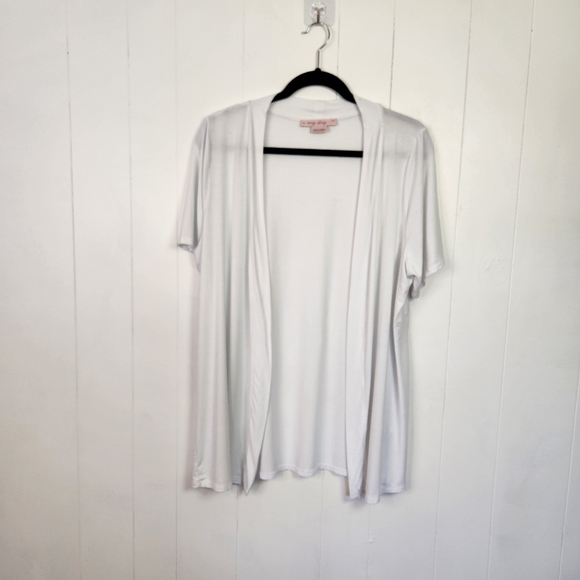 Penningtons White Short Sleeve Jersey Open Front Cardigan Cover-Up Shrug Soft - Picture 2 of 8
